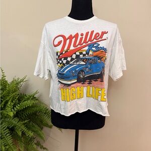 Junk Food Clothing Miller Beer Blue Race Car 'High Life' Medium Cropped Tee